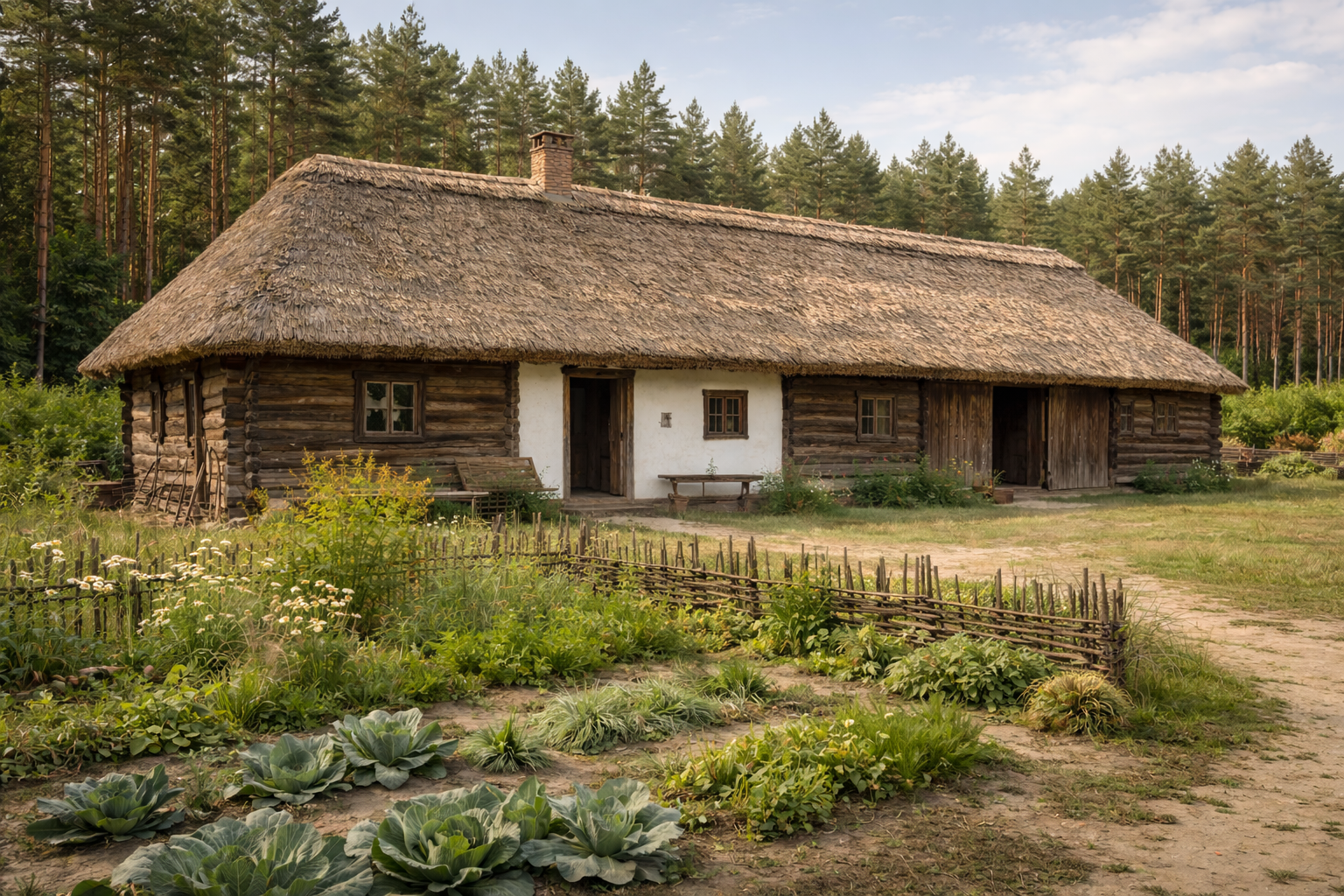A Lasowiacy cottage in early morning mist